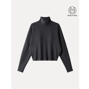 OGL Move Cozy Warm Turtleneck Batwing Sleeve Brami in Heather Black Size S